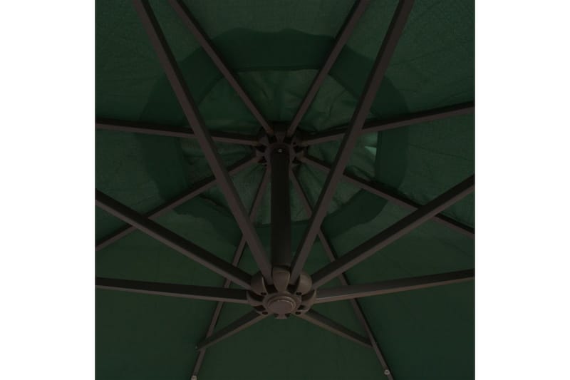 Hængende Parasol Med Led-Belysning 300 Cm Grøn Metalstang - Grøn - Parasoller