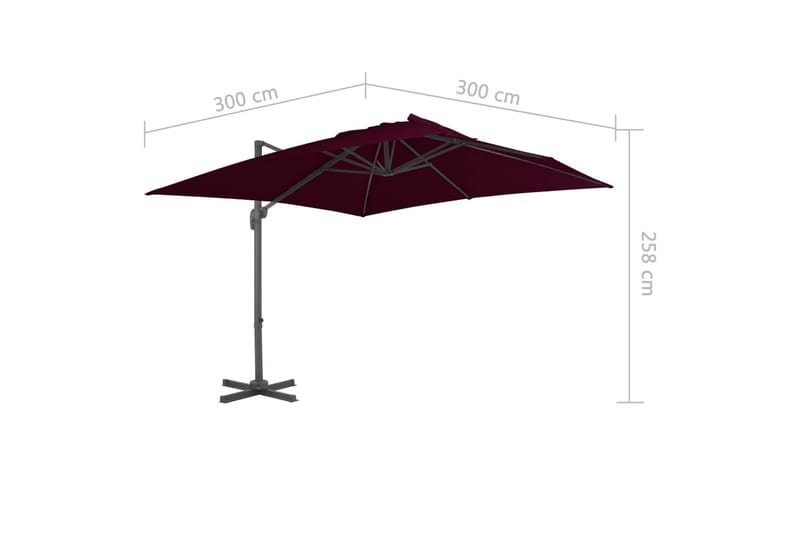 hængeparasol med aluminiumsstang 300x300 cm bordeauxfarvet - Rød - Havemøbler - Solafskærmning - Parasoller - Hængeparasol