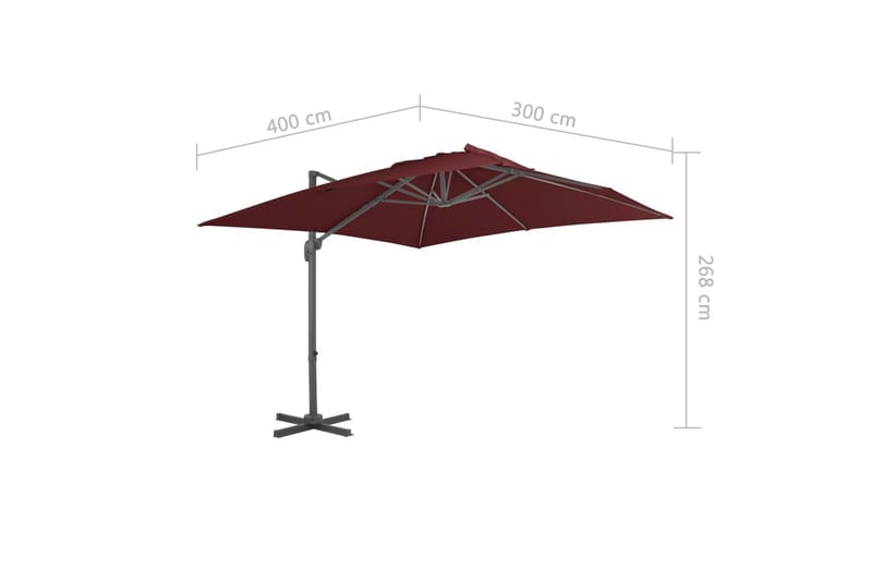 hængeparasol med aluminiumsstang 400x300 cm bordeauxfarvet - Rød - Havemøbler - Solafskærmning - Parasoller - Hængeparasol