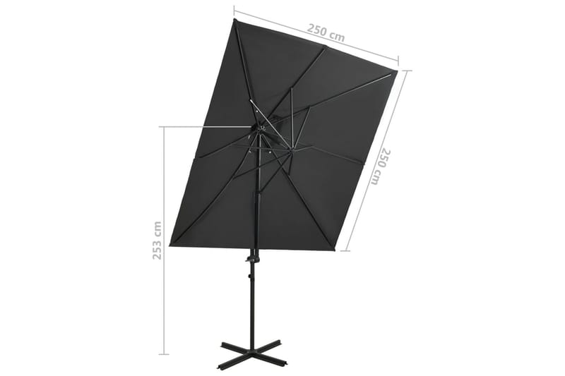 hængeparasol med dobbelt top 250x250 cm antracitgrå - Antracit - Havemøbler - Solafskærmning - Parasoller - Hængeparasol