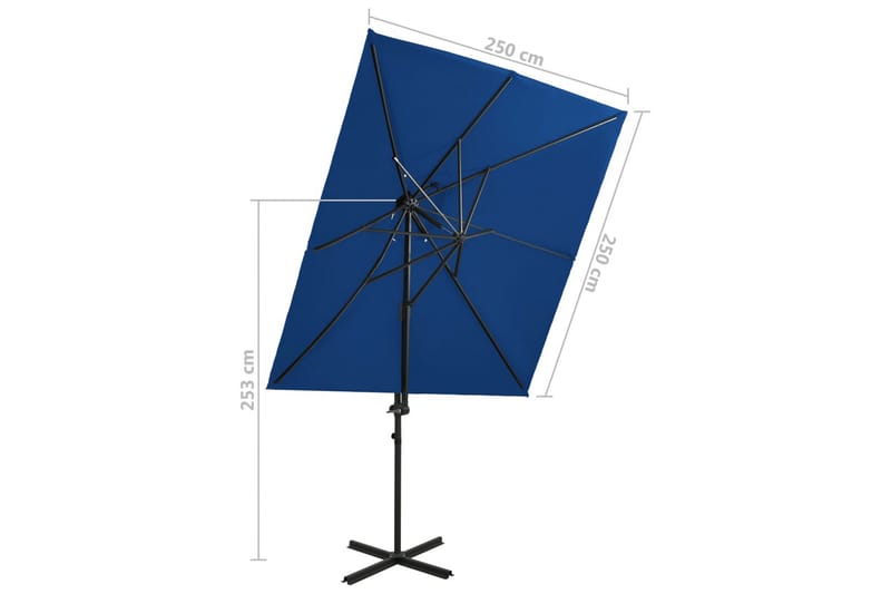 hængeparasol med dobbelt top 250x250 cm azurblå - Blå - Havemøbler - Solafskærmning - Parasoller - Hængeparasol