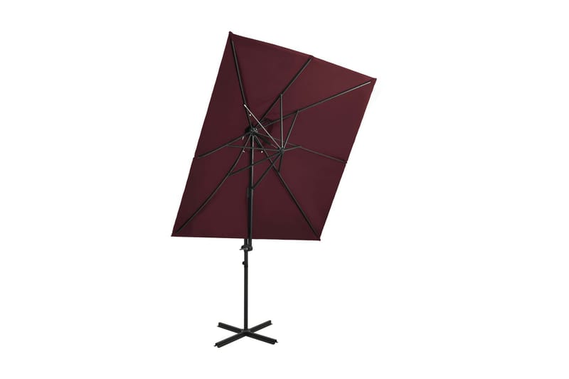 hængeparasol med dobbelt top 250x250 cm bordeauxrød - Rød - Havemøbler - Solafskærmning - Parasoller - Hængeparasol