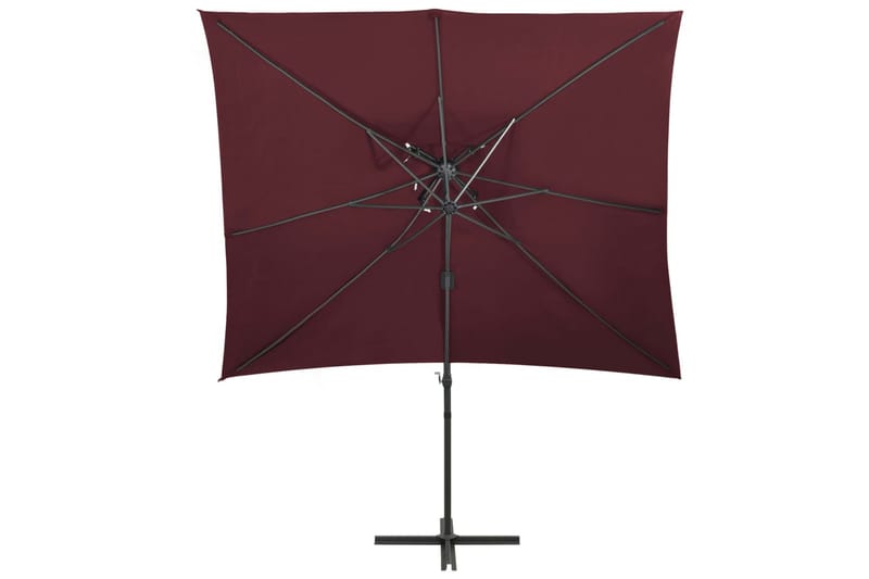 hængeparasol med dobbelt top 250x250 cm bordeauxrød - Rød - Havemøbler - Solafskærmning - Parasoller - Hængeparasol