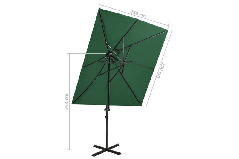 hængeparasol med dobbelt top 250x250 cm grøn - Grøn - Havemøbler - Solafskærmning - Parasoller - Hængeparasol