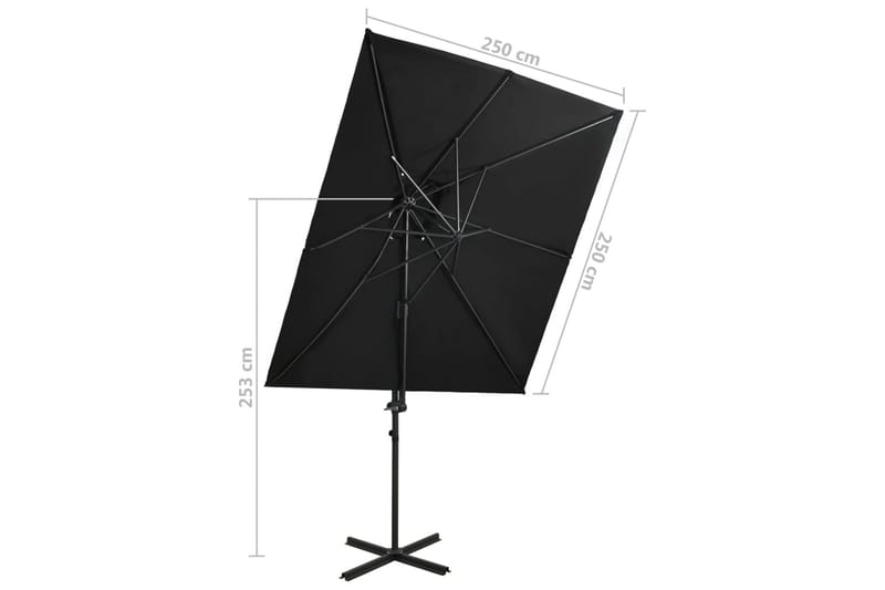 hængeparasol med dobbelt top 250x250 cm sort - Sort - Havemøbler - Solafskærmning - Parasoller - Hængeparasol