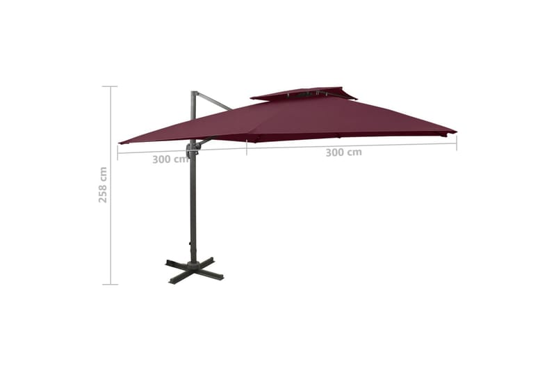 hængeparasol med dobbelt top 300x300 cm bordeaux - Rød - Havemøbler - Solafskærmning - Parasoller - Hængeparasol