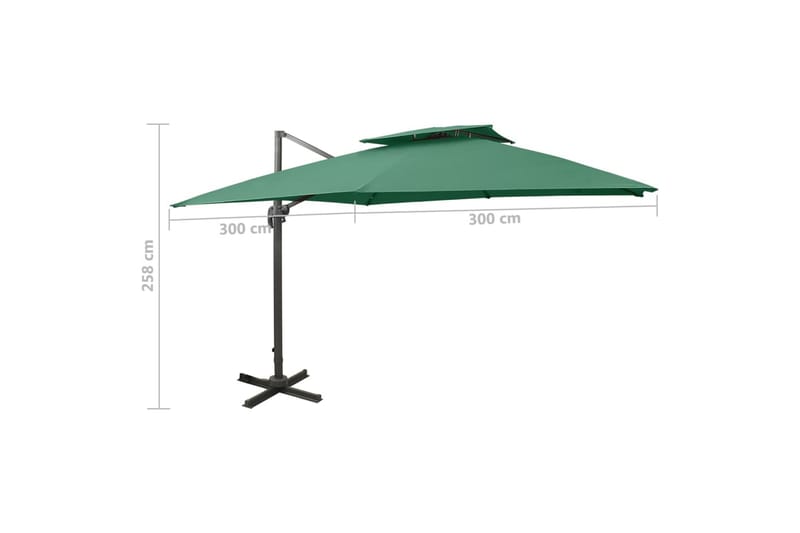hængeparasol med dobbelt top 300x300 cm grøn - Grøn - Havemøbler - Solafskærmning - Parasoller - Hængeparasol