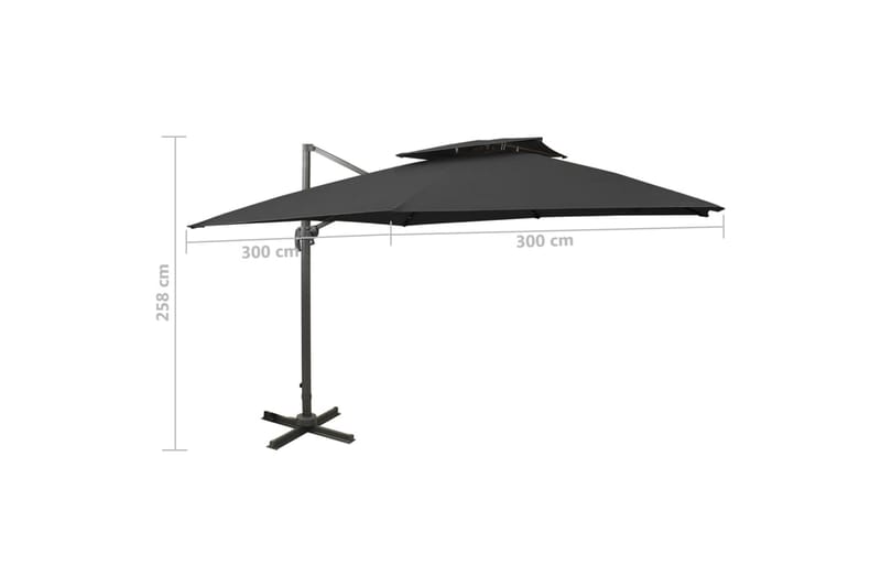 hængeparasol med dobbelt top 300x300 cm sort - Sort - Havemøbler - Solafskærmning - Parasoller - Hængeparasol