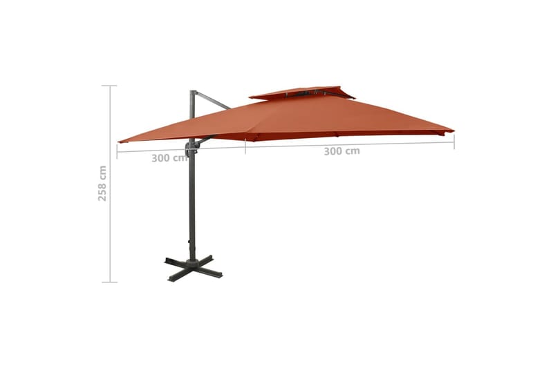 hængeparasol med dobbelt top 300x300 cm terrakotta - Orange - Havemøbler - Solafskærmning - Parasoller - Hængeparasol