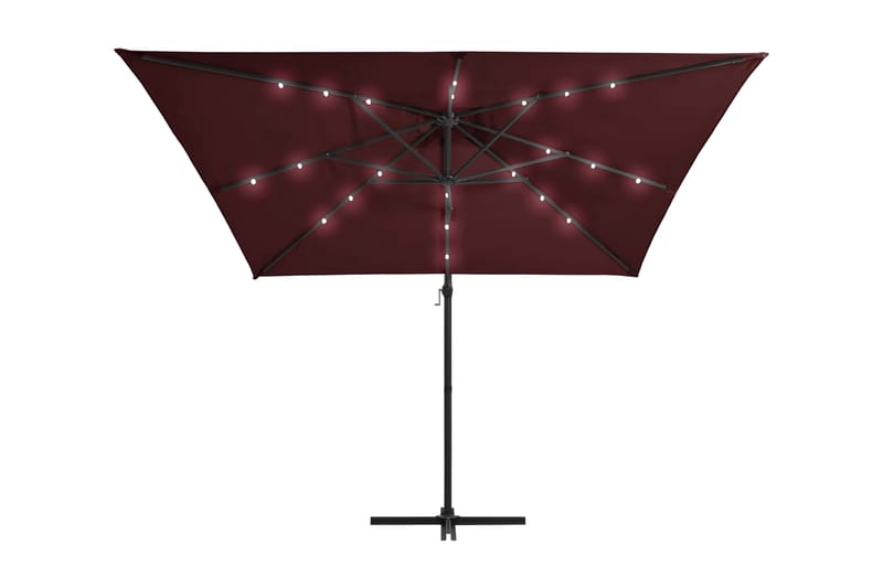 hængeparasol med LED-lys 250x250 cm bordeaux - Rød - Hængeparasol