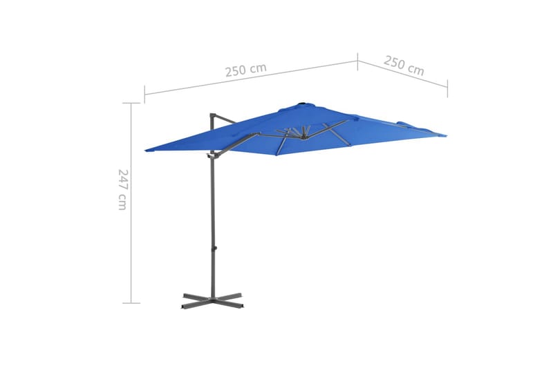 hængeparasol med stålstang 250x250 cm azurblå - Blå - Hængeparasol