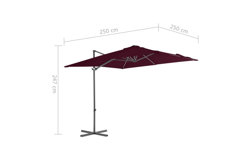 hængeparasol med stålstang 250x250 cm bordeauxfarvet - Rød - Havemøbler - Solafskærmning - Parasoller - Hængeparasol