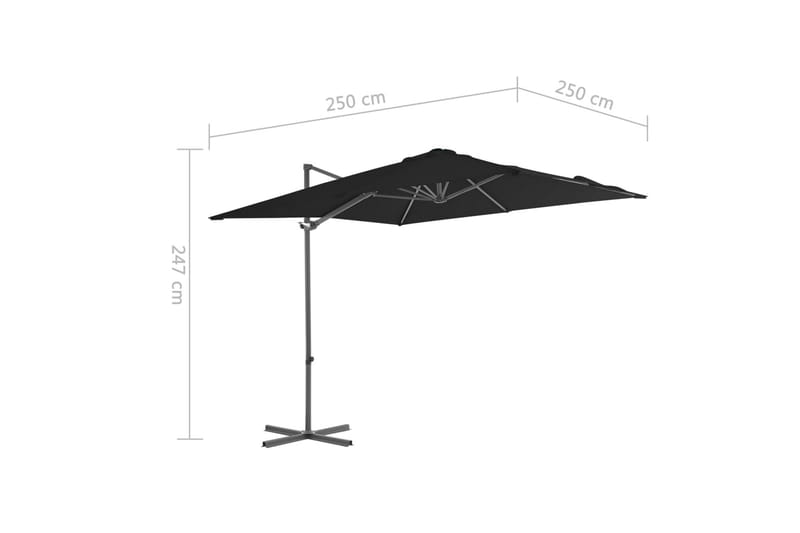 hængeparasol med stålstang 250x250 cm sort - Sort - Hængeparasol