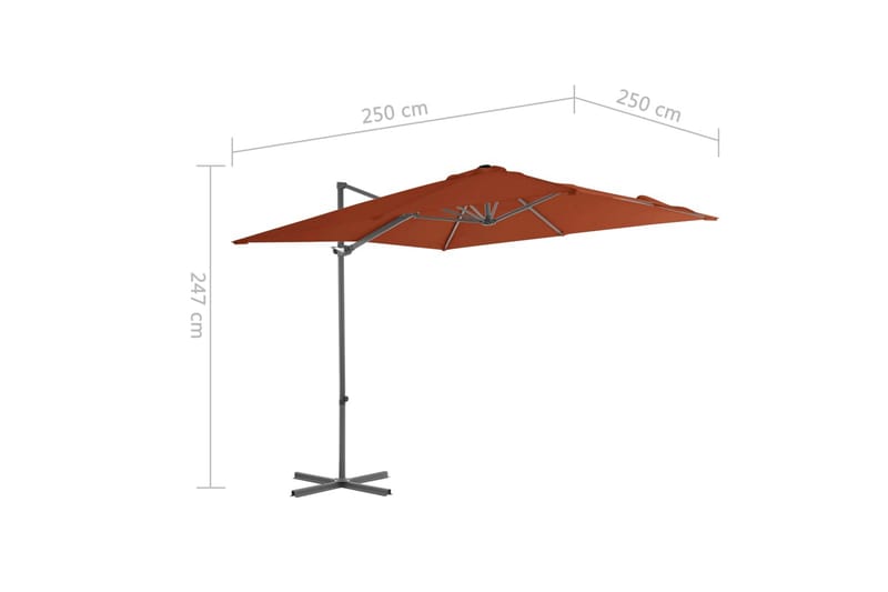 hængeparasol med stålstang 250x250 cm terrakotta - Rød - Havemøbler - Solafskærmning - Parasoller - Hængeparasol