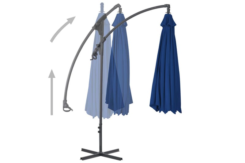 hængeparasol med stålstang 300 cm azurblå - Blå - Hængeparasol