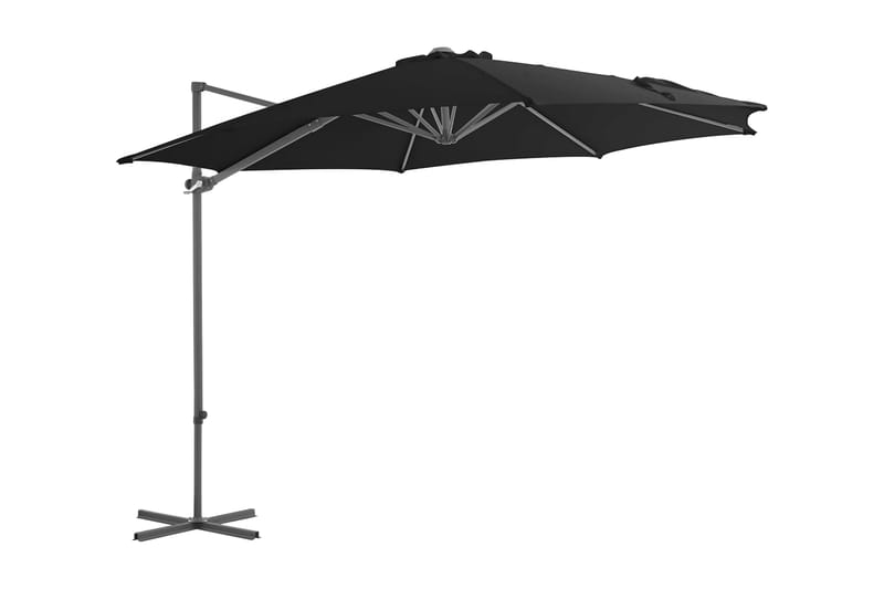 hængeparasol med stålstang 300 cm sort - Sort - Hængeparasol