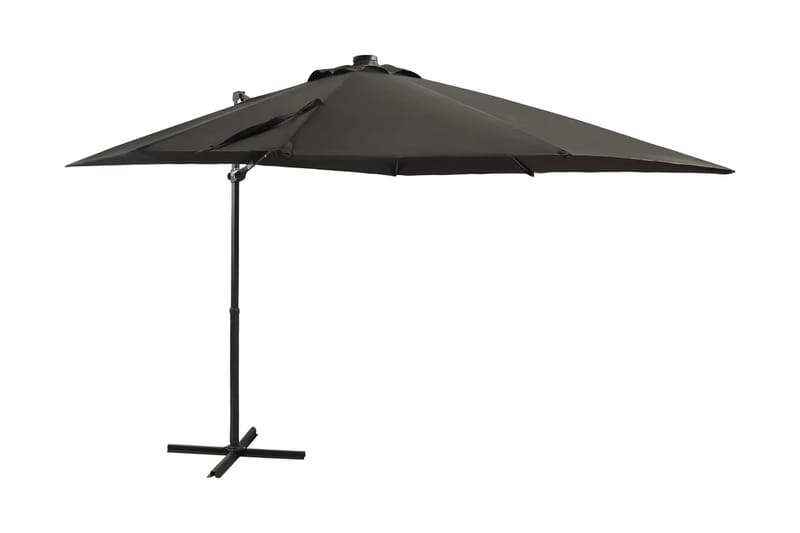 hængeparasol med stang + LED-lys 250 cm antracitgrå - Antracit - Havemøbler - Solafskærmning - Parasoller - Hængeparasol