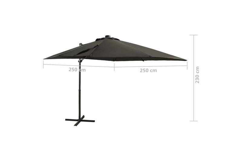 hængeparasol med stang + LED-lys 250 cm antracitgrå - Antracit - Havemøbler - Solafskærmning - Parasoller - Hængeparasol