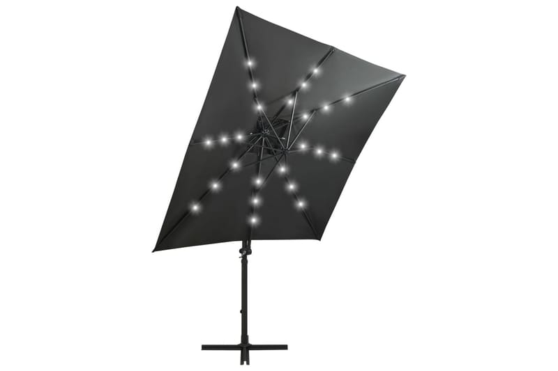 hængeparasol med stang + LED-lys 250 cm antracitgrå - Antracit - Havemøbler - Solafskærmning - Parasoller - Hængeparasol