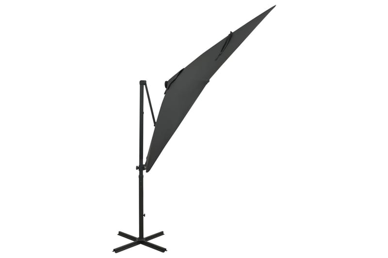 hængeparasol med stang + LED-lys 250 cm antracitgrå - Antracit - Havemøbler - Solafskærmning - Parasoller - Hængeparasol