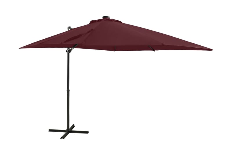 hængeparasol med stang + LED-lys 250 cm bordeauxrød - Rød - Havemøbler - Solafskærmning - Parasoller - Hængeparasol