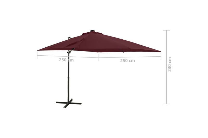 hængeparasol med stang + LED-lys 250 cm bordeauxrød - Rød - Havemøbler - Solafskærmning - Parasoller - Hængeparasol