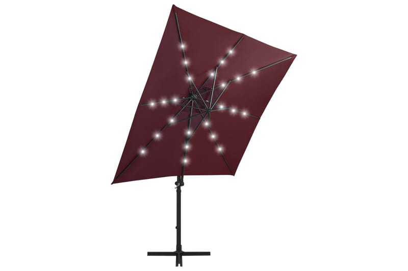 hængeparasol med stang + LED-lys 250 cm bordeauxrød - Rød - Havemøbler - Solafskærmning - Parasoller - Hængeparasol