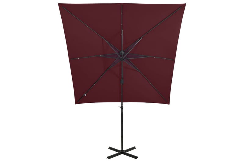 hængeparasol med stang + LED-lys 250 cm bordeauxrød - Rød - Havemøbler - Solafskærmning - Parasoller - Hængeparasol