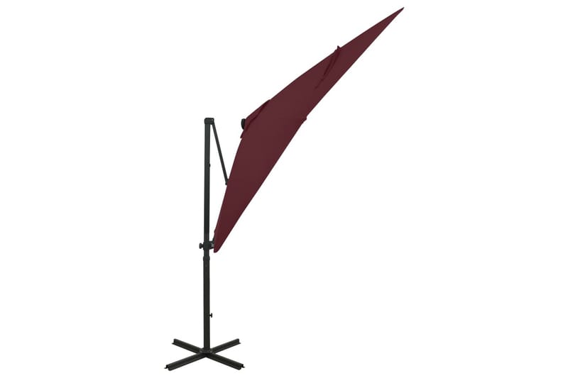 hængeparasol med stang + LED-lys 250 cm bordeauxrød - Rød - Havemøbler - Solafskærmning - Parasoller - Hængeparasol