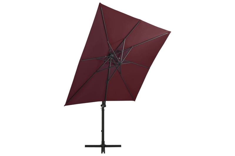 hængeparasol med stang + LED-lys 250 cm bordeauxrød - Rød - Havemøbler - Solafskærmning - Parasoller - Hængeparasol