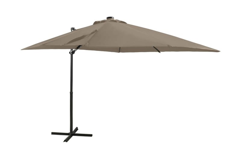 hængeparasol med stang + LED-lys 250 cm gråbrun - Gråbrun - Havemøbler - Solafskærmning - Parasoller - Hængeparasol