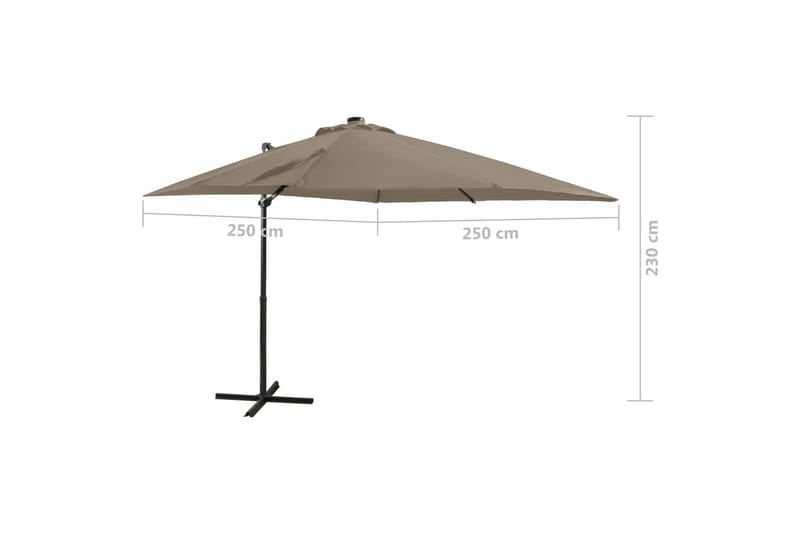 hængeparasol med stang + LED-lys 250 cm gråbrun - Gråbrun - Havemøbler - Solafskærmning - Parasoller - Hængeparasol