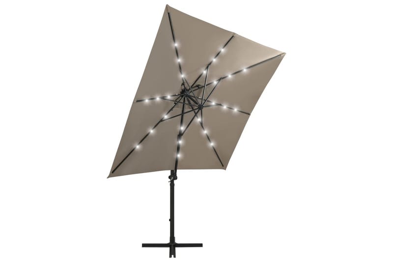 hængeparasol med stang + LED-lys 250 cm gråbrun - Gråbrun - Havemøbler - Solafskærmning - Parasoller - Hængeparasol