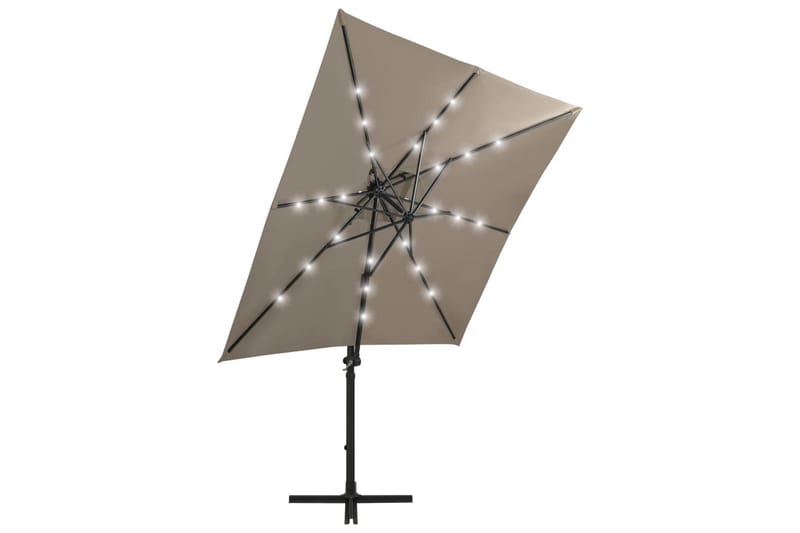 hængeparasol med stang + LED-lys 250 cm gråbrun - Gråbrun - Hængeparasol