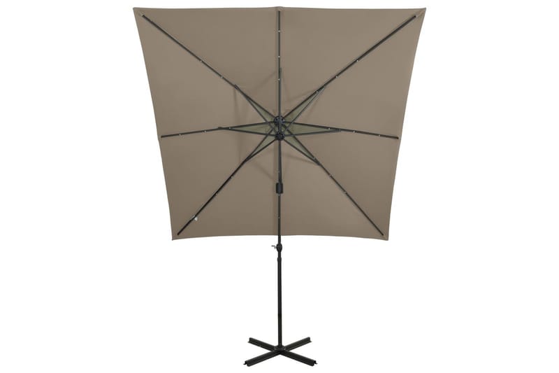 hængeparasol med stang + LED-lys 250 cm gråbrun - Gråbrun - Havemøbler - Solafskærmning - Parasoller - Hængeparasol