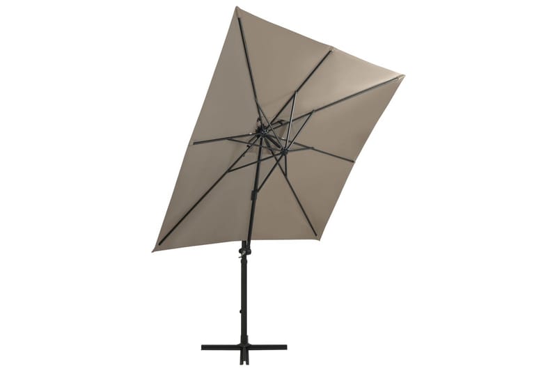 hængeparasol med stang + LED-lys 250 cm gråbrun - Gråbrun - Havemøbler - Solafskærmning - Parasoller - Hængeparasol