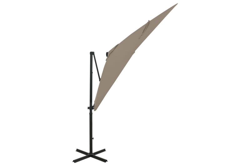 hængeparasol med stang + LED-lys 250 cm gråbrun - Gråbrun - Havemøbler - Solafskærmning - Parasoller - Hængeparasol