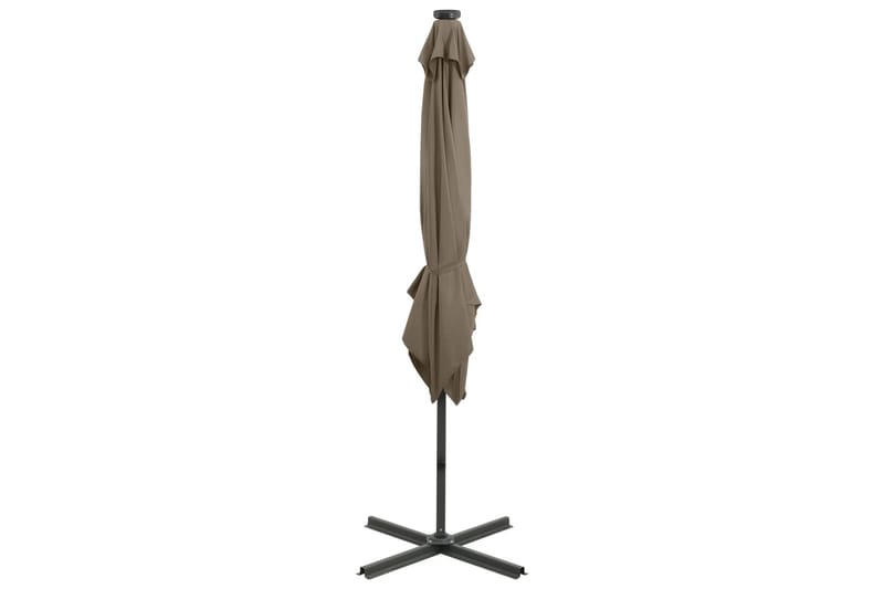 hængeparasol med stang + LED-lys 250 cm gråbrun - Gråbrun - Havemøbler - Solafskærmning - Parasoller - Hængeparasol