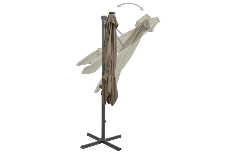 hængeparasol med stang + LED-lys 250 cm gråbrun - Gråbrun - Havemøbler - Solafskærmning - Parasoller - Hængeparasol