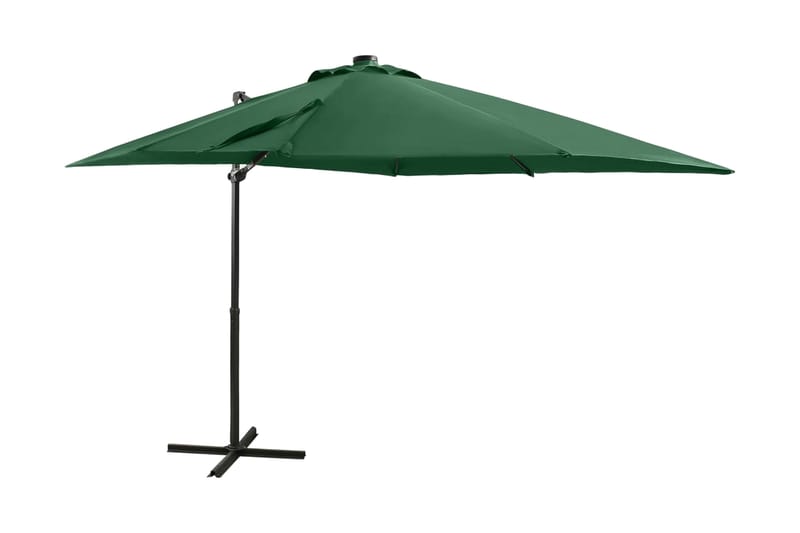 hængeparasol med stang + LED-lys 250 cm grøn - Grøn - Havemøbler - Solafskærmning - Parasoller - Hængeparasol