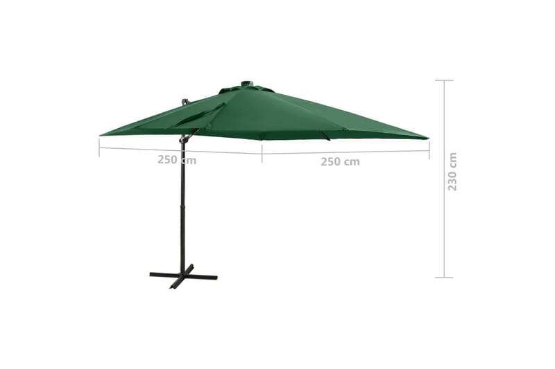 hængeparasol med stang + LED-lys 250 cm grøn - Grøn - Havemøbler - Solafskærmning - Parasoller - Hængeparasol