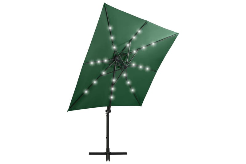 hængeparasol med stang + LED-lys 250 cm grøn - Grøn - Havemøbler - Solafskærmning - Parasoller - Hængeparasol