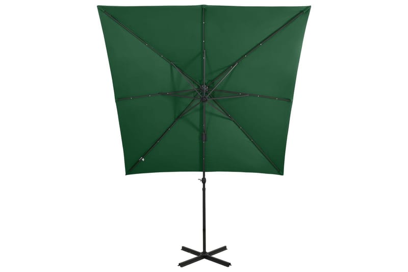 hængeparasol med stang + LED-lys 250 cm grøn - Grøn - Havemøbler - Solafskærmning - Parasoller - Hængeparasol