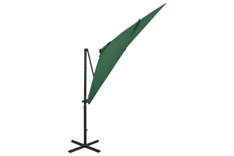 hængeparasol med stang + LED-lys 250 cm grøn - Grøn - Havemøbler - Solafskærmning - Parasoller - Hængeparasol