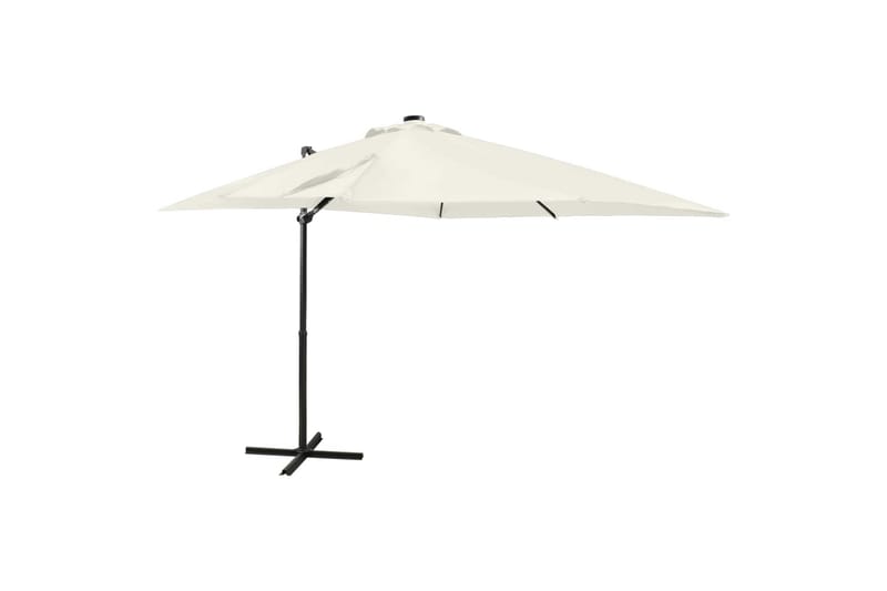 hængeparasol med stang + LED-lys 250 cm sandfarvet - Havemøbler - Solafskærmning - Parasoller - Hængeparasol