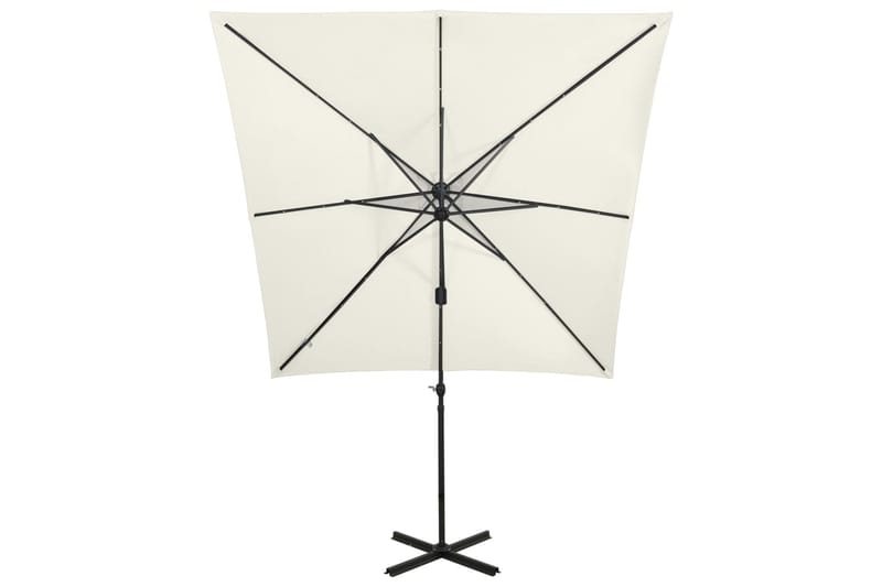 hængeparasol med stang + LED-lys 250 cm sandfarvet - Havemøbler - Solafskærmning - Parasoller - Hængeparasol