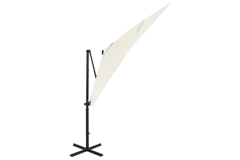 hængeparasol med stang + LED-lys 250 cm sandfarvet - Havemøbler - Solafskærmning - Parasoller - Hængeparasol