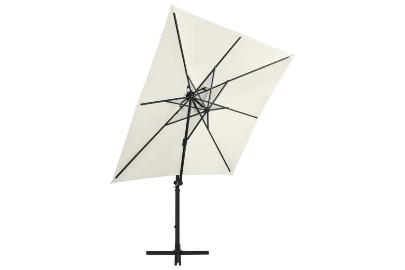 hængeparasol med stang + LED-lys 250 cm sandfarvet - Havemøbler - Solafskærmning - Parasoller - Hængeparasol