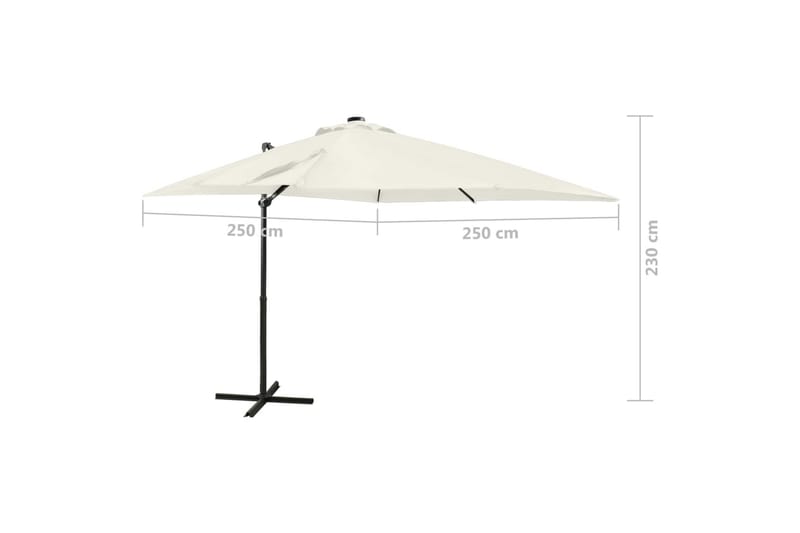 hængeparasol med stang + LED-lys 250 cm sandfarvet - Havemøbler - Solafskærmning - Parasoller - Hængeparasol