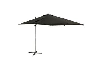 hængeparasol med stang + LED-lys 250 cm sort - Sort - Havemøbler - Solafskærmning - Parasoller - Hængeparasol